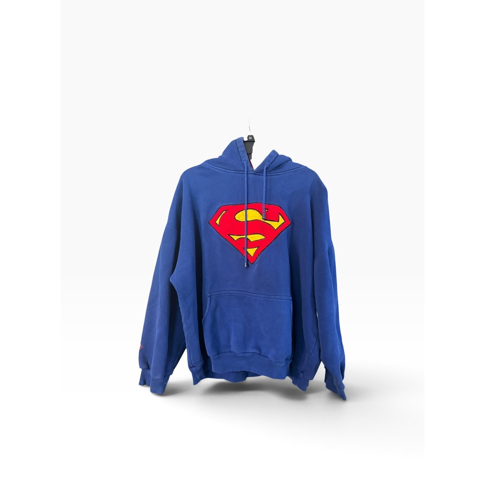 Vintage 2001 Warner Bros Superman Hoodie Blue Red Shield Logo Mens 2XL Y2K